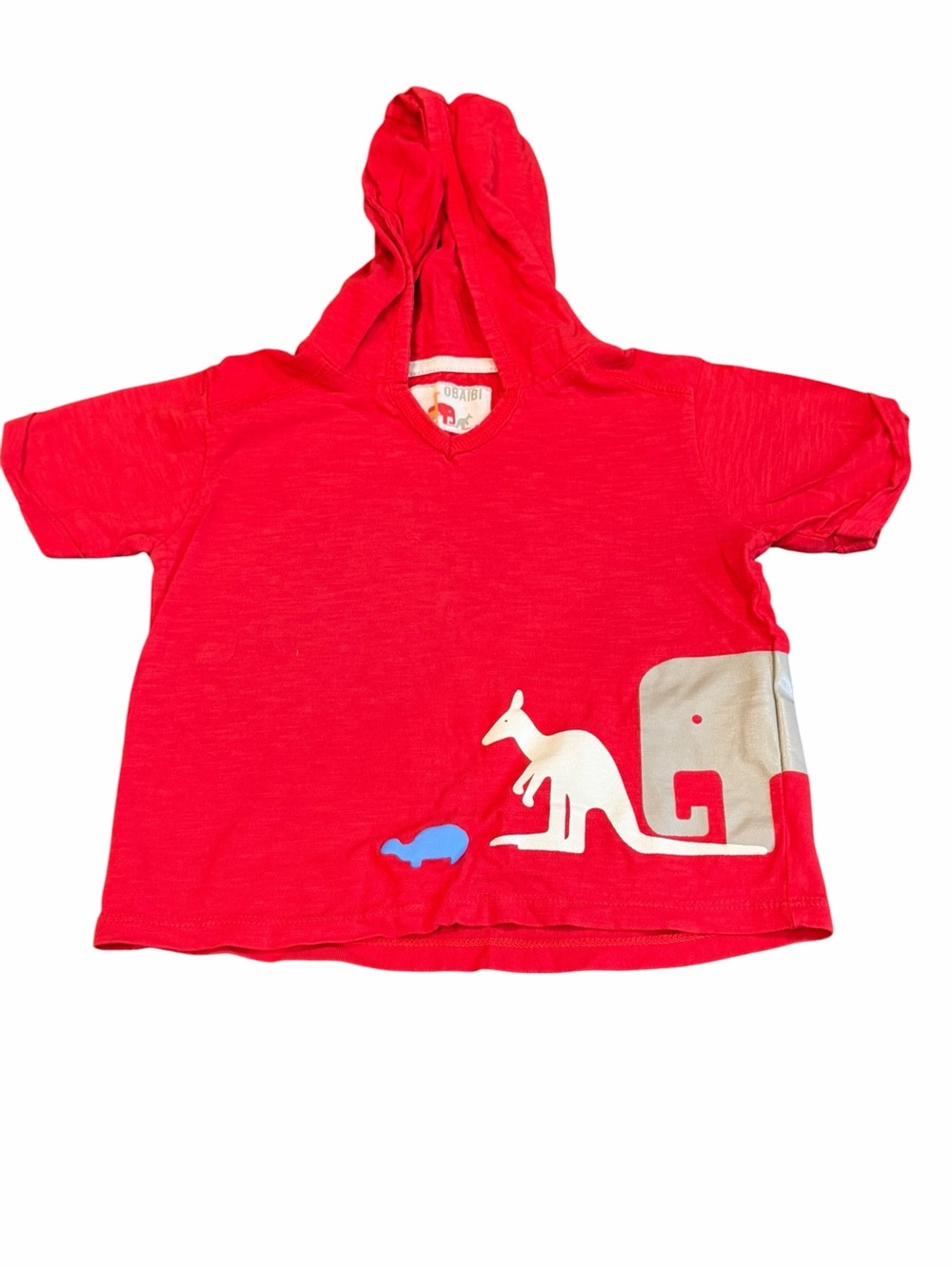 Obaibi, Boys Red Hooded Tee with Animal Graphics and Cuffs, Size 2